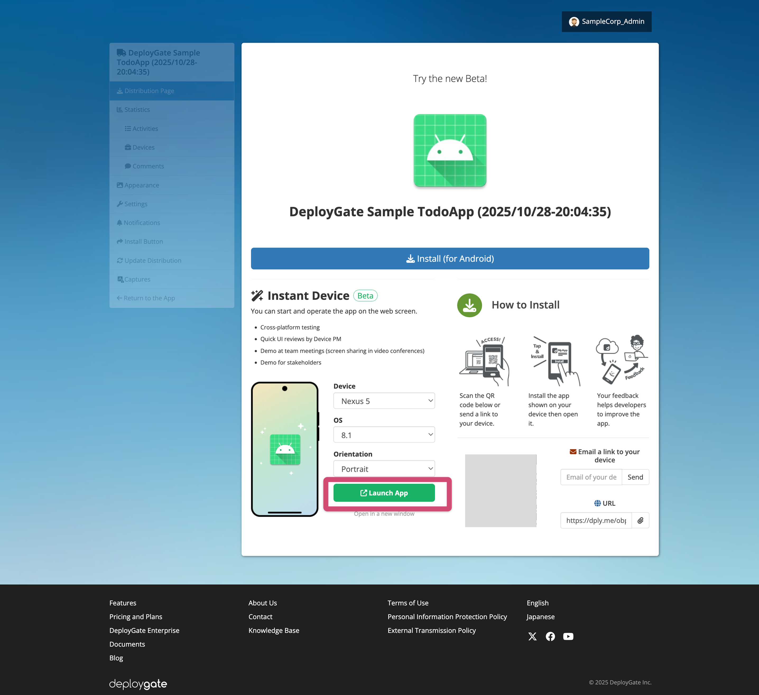 Screenshot of the Instant Device feature