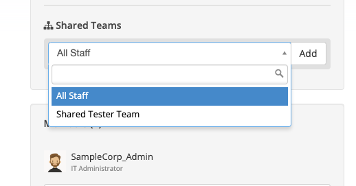 ScreenShot of select shared team