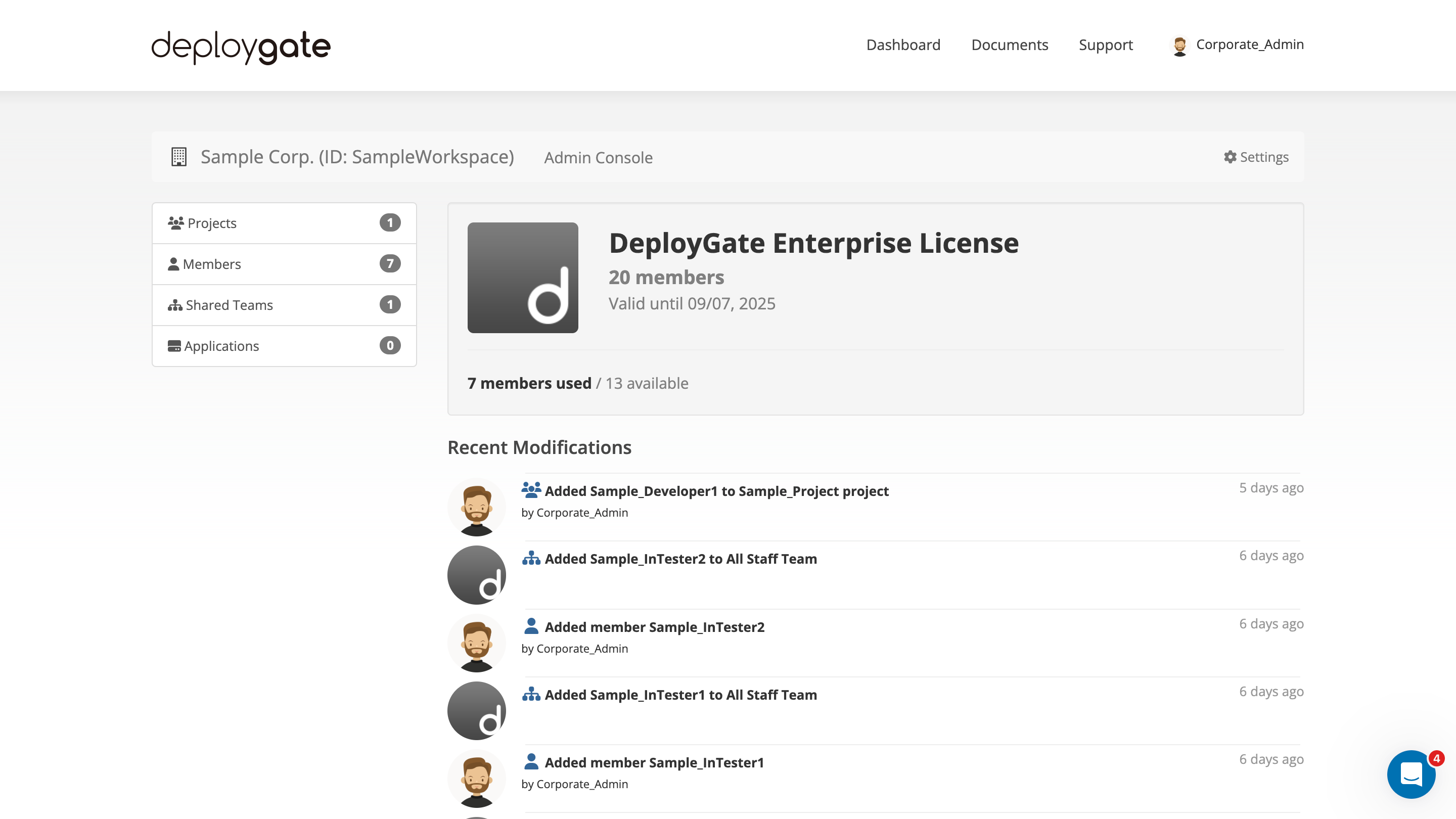 Screenshot of Enterprise dashboard