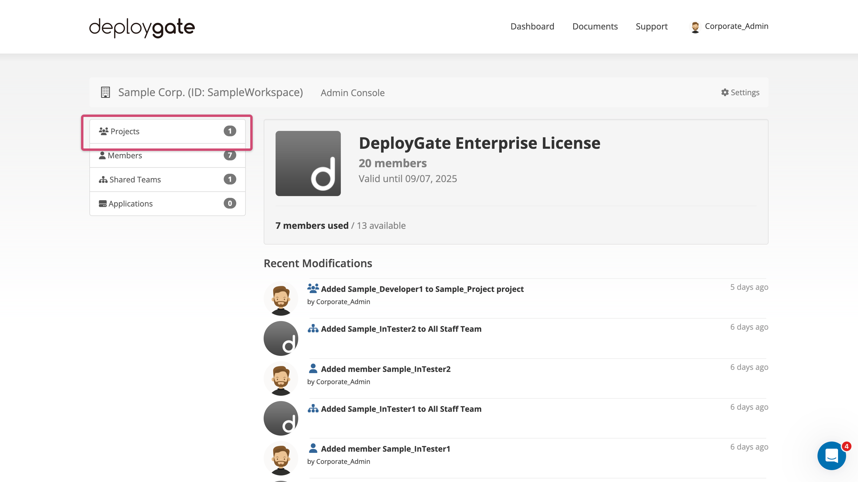 Screenshot of the Workspace Admin Console