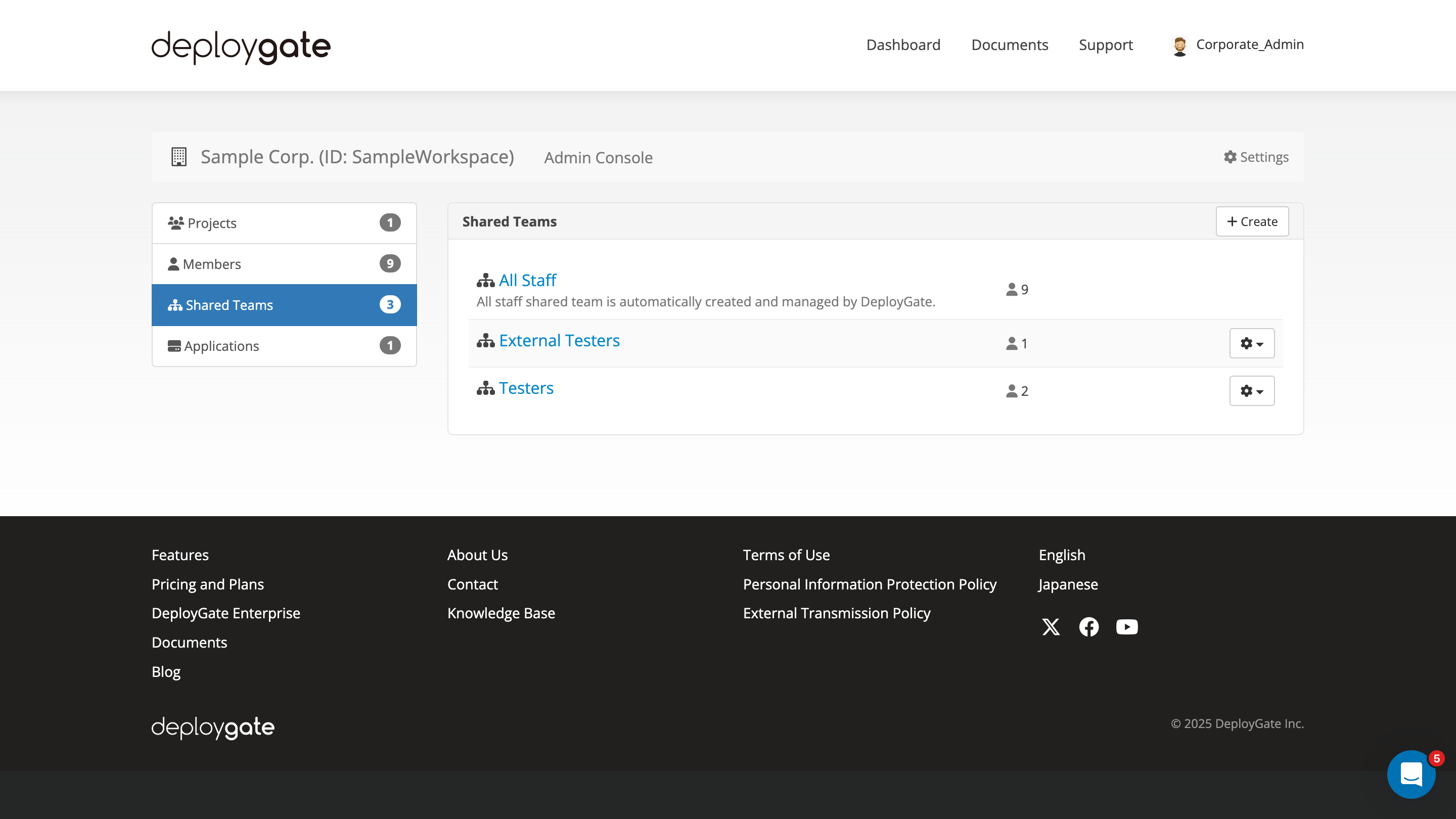 Screenshot of EP shared team example