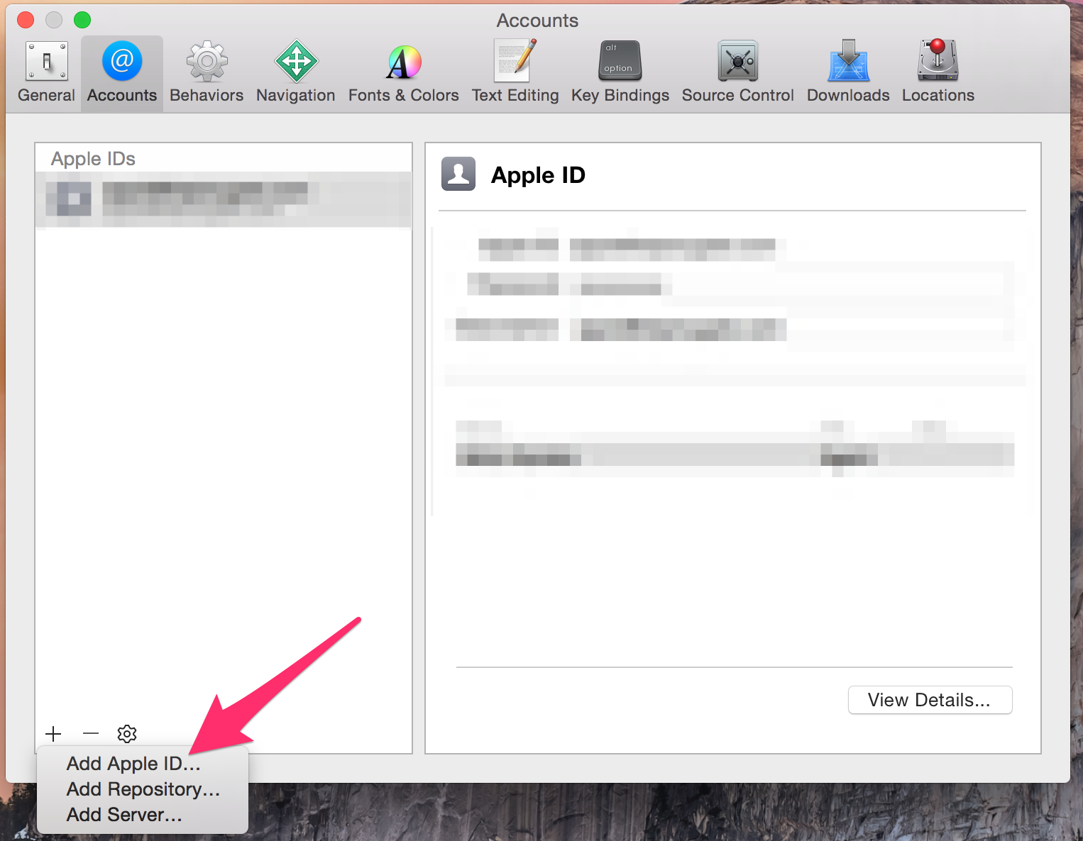 Screenshot of xCode Apple ID add