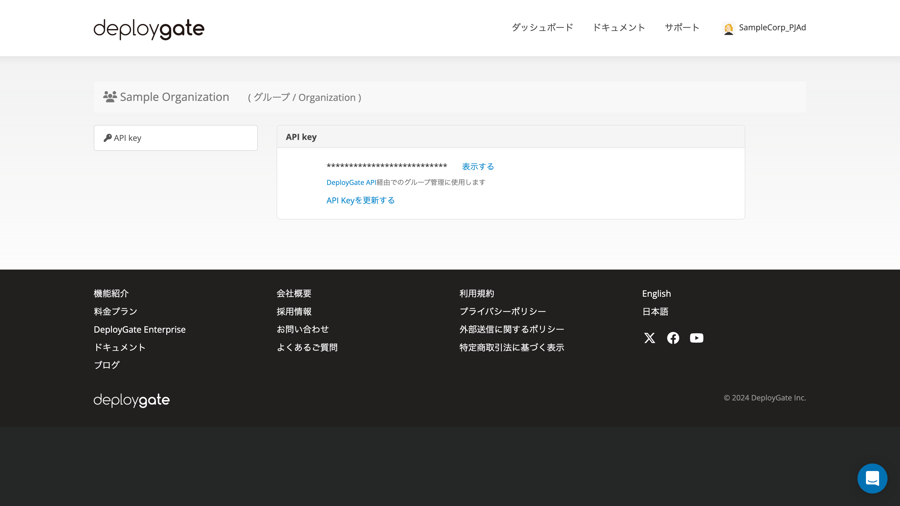 Screenshot of API Key of the Organization