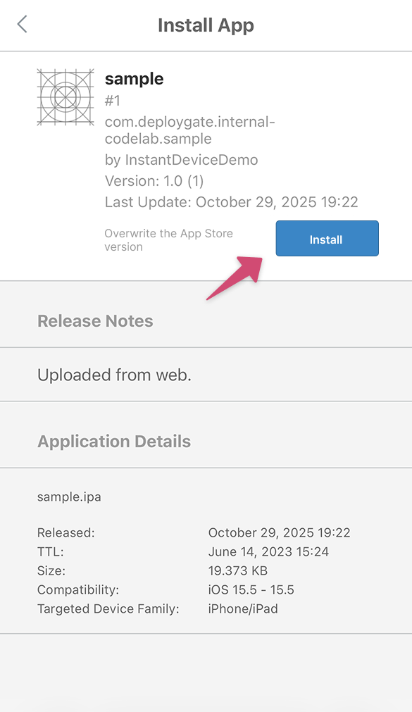 Screenshot of iOS Installation