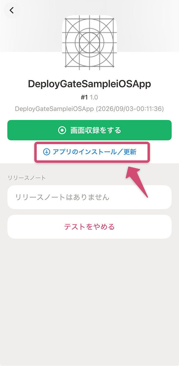 Screenshot of iOS access to distribution page