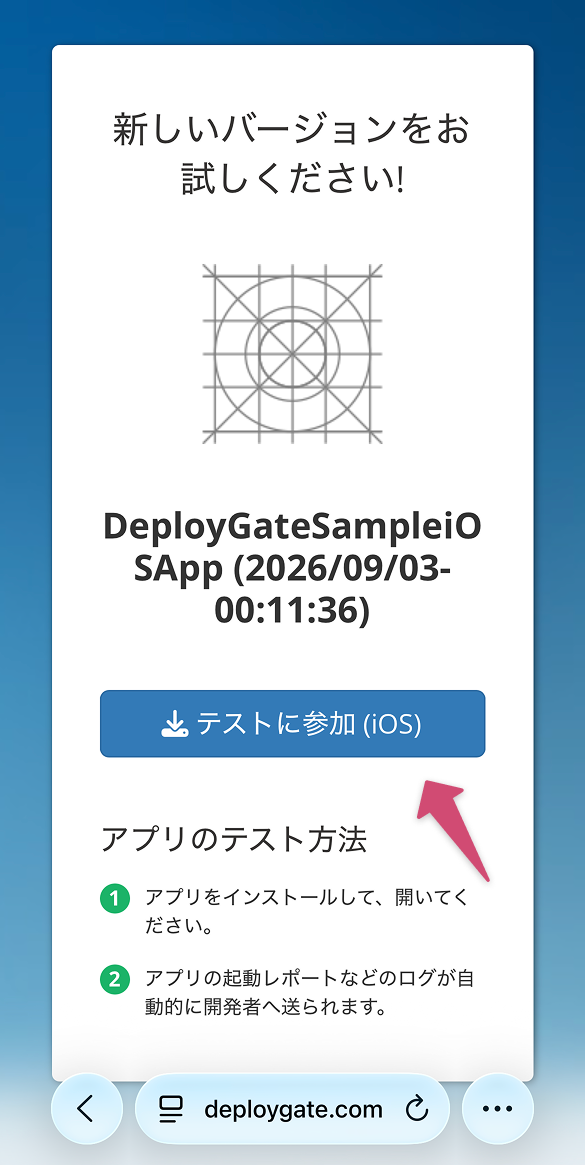 Screenshot of iOS access to distribution page